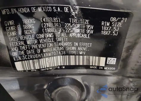 2022 Honda Hr-V Awd Sport z USA, uszkodzony, nr VIN 3CZRU6H1XNM707438